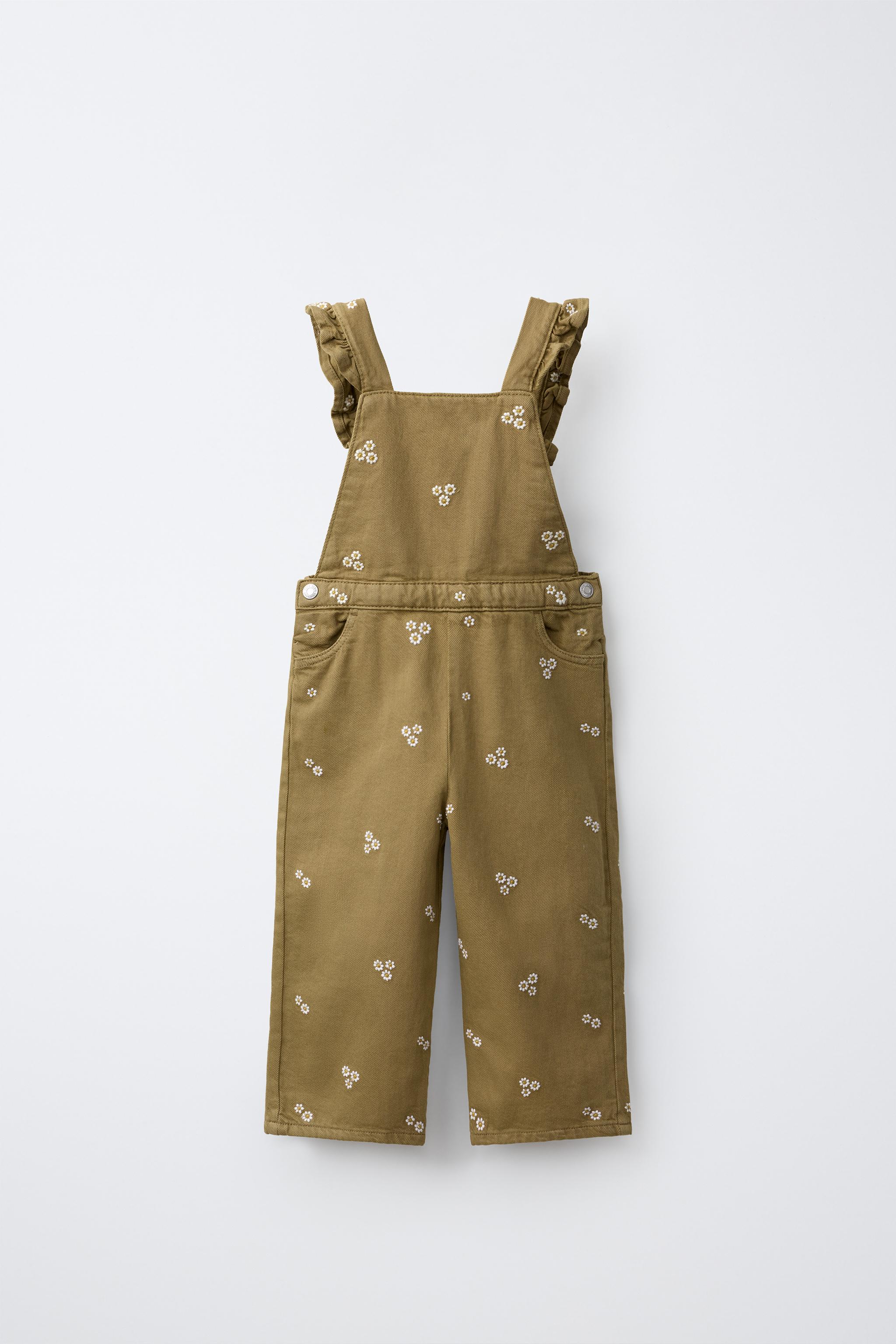 EMBROIDERED FLORAL TWILL OVERALLS